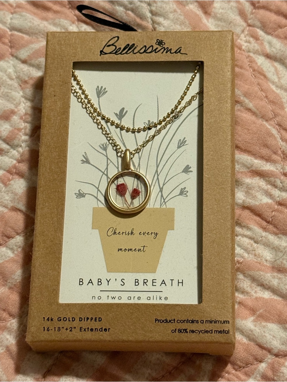 Bellissima 14k Gold-Dipped Baby's Breath Necklace with Red Accents